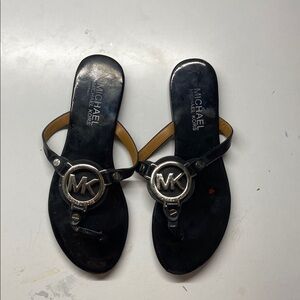 Michael Kors Black Slides with Silver Emblem